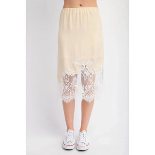 Contrast Lace Embroidered Midi Skirt