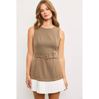 Belted Two Tone Dress