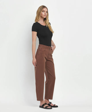 High Rise Barrel Jean- Brown
