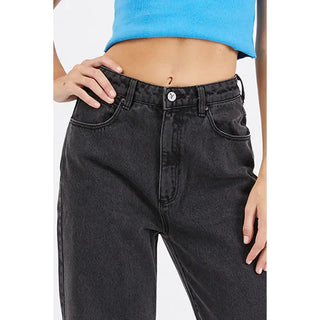 100% cotton high waist straight leg jeans