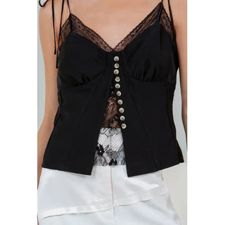 black lace strappy v neck with buttons 