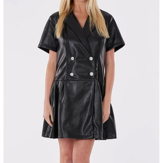 soft vegan leather babydoll dress with buttons