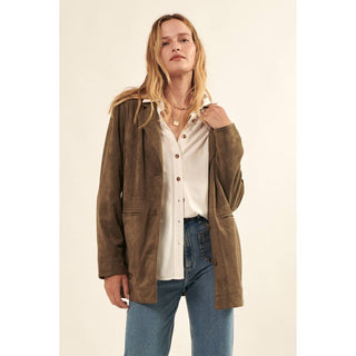 Faux Suede Button Front Jacket