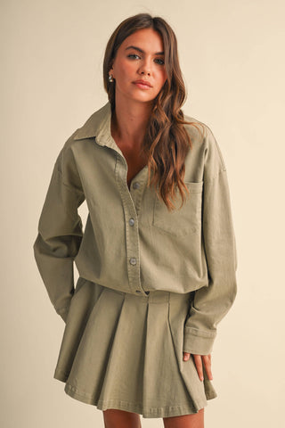 cotton button down skirt set