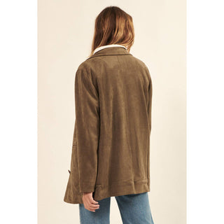 Faux Suede Button Front Jacket