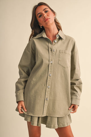 cotton button down skirt set