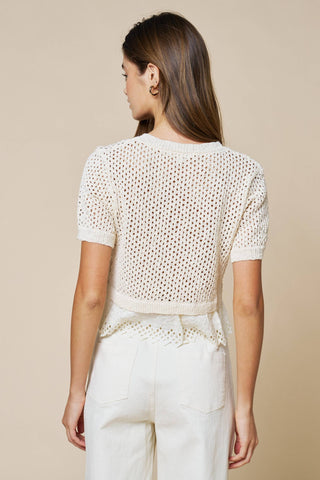 Scalloped Eyelet Contrast Open Knit Top