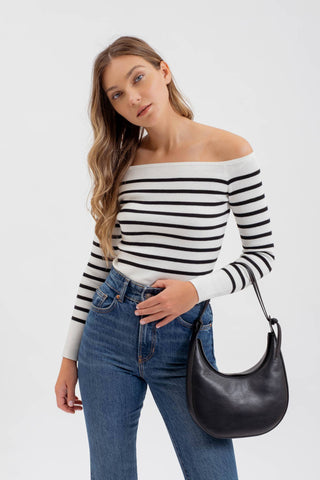 Stripe Off Shoulder Knit Top