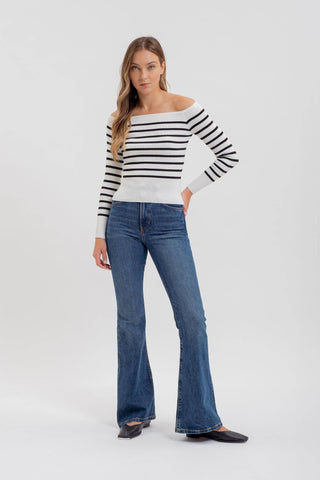 Stripe Off Shoulder Knit Top