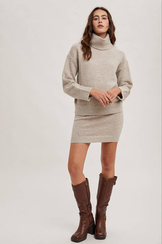 Turtleneck Knit Sweater and Skirt Set