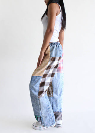 Flannel & Denim Combo Pants