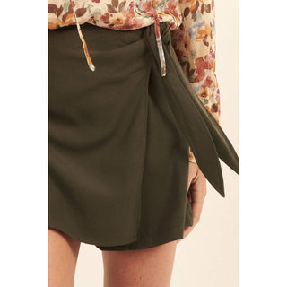 Solid Wrap Front Side Self Tie Closure Skort