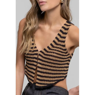 stripe front hook and eye closure knit sweater vest