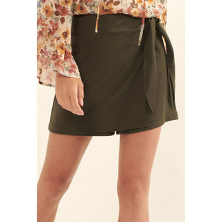 Solid Wrap Front Side Self Tie Closure Skort