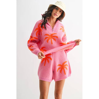 Pink Palm Tree Sweater Lounge Set