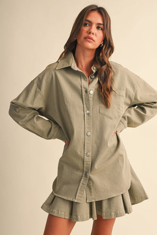 cotton button down skirt set