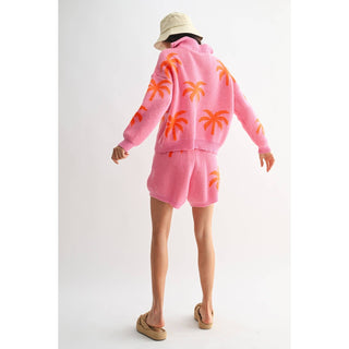 Pink Palm Tree Sweater Lounge Set