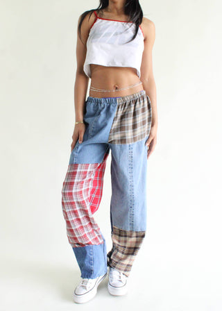 Flannel & Denim Combo Pants