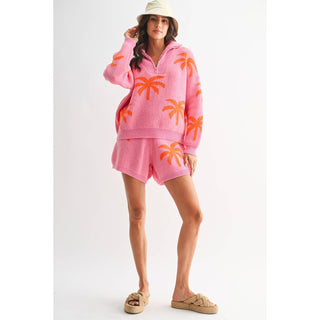 Pink Palm Tree Sweater Lounge Set