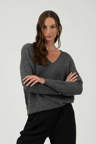 V Neck Drop Shoulder Sweater