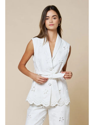 Floral Embroidered Sleeveless Scalloped Hem Top
