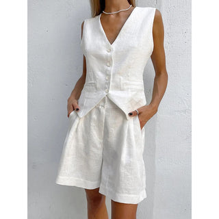 cotton and linen two piece vest and shorts set, Bermuda shorts old money style Hamptons style
