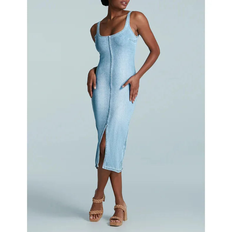 commando denim dress Commando Do It All Denim Midi Tank Dress in Washed Indigo, Size Medium