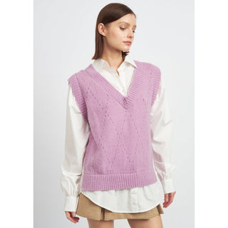 Sweater vest in lavender with shirting attached underneath 