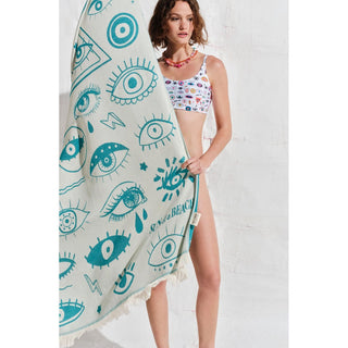 Electric Eyes Feather Beach Towel