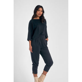soft luxe material relaxed fit jumpsuit