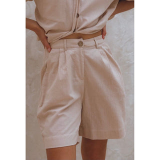 beige linen cotton high waist gold money aesthetic Bermuda shorts