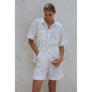 white linen cotton high waist gold money aesthetic Bermuda shorts