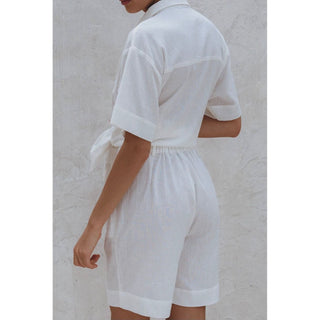 white linen cotton high waist gold money aesthetic Bermuda shorts
