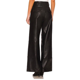 Mika faux leather black pants wide leg pleated front