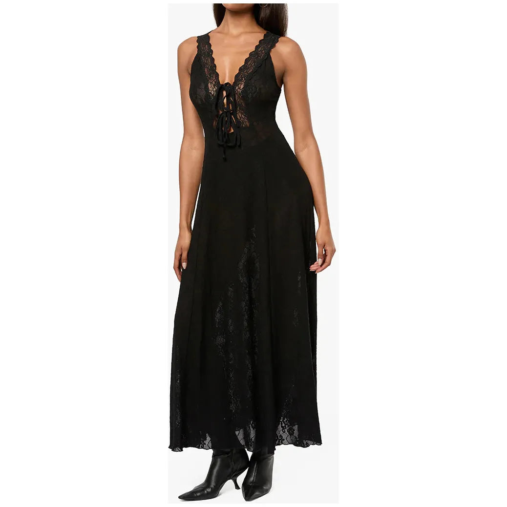 Lace Tie Front Midi Dress ititaboutique Lace Tie Front Midi Dress ititaboutique