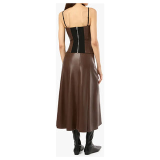 Vegan Leather Flare Midi Skirt