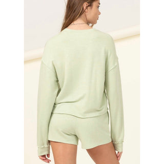 so comfy shorts set with sweatshirt crewneck pullover pastel green sage green soft green