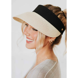 summer sun visor straw and with an open top and black band