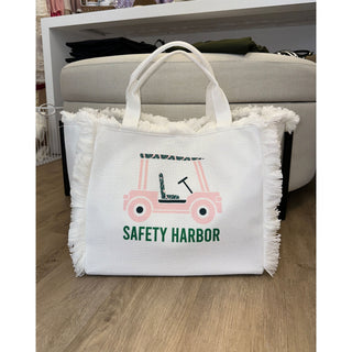 safety harbor customized golf cart graphic tote bag with fringe