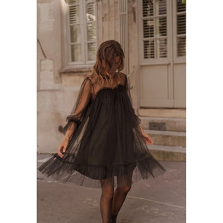 tulle mini dress with sweetheart lined neckline and ribbon tie