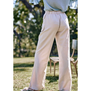 pocket detail high waist elastic wide leg lightweight pants