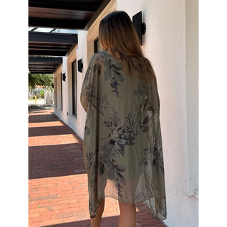 Sage Floral Print Silk Dress