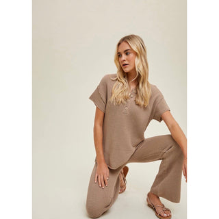 soft summer knit pants and shirt set relaxed elevated casual 