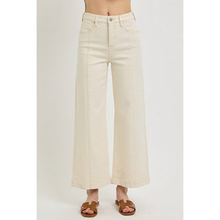 Cream Cuffed Crop Denim