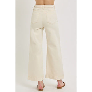 Cream Cuffed Crop Denim