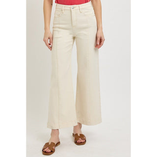 Cream Cuffed Crop Denim