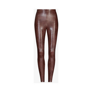 faux leather leggings with smoothing waistband, super stretchy slimming in brown croc print