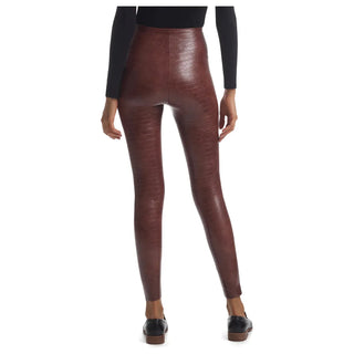 faux leather leggings with smoothing waistband, super stretchy slimming in brown croc print
