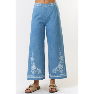 Floral Embroidered Denim Pants