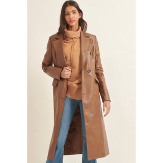 faux leather trench-coat in soft brown 